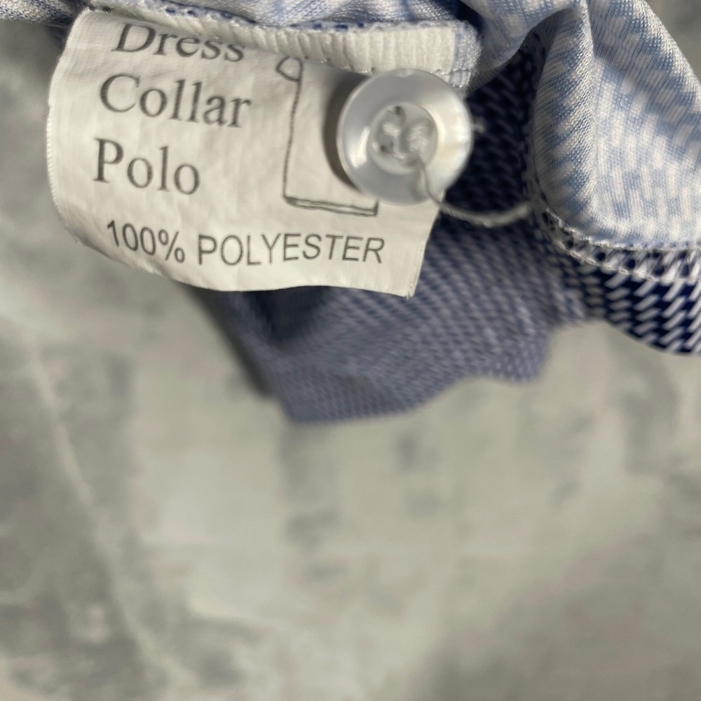Collars & Co Mens Dress Collar Polo Shirt Medium Blue White Geometric Print - Picture 4 of 8